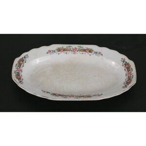 W.S. George LIDO Floral 9" Serving Dish Pink Rose Scalloped Antique 1920-30s USA